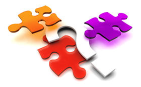 stock photo of a question mark with an orange, purple and red puzzle piece